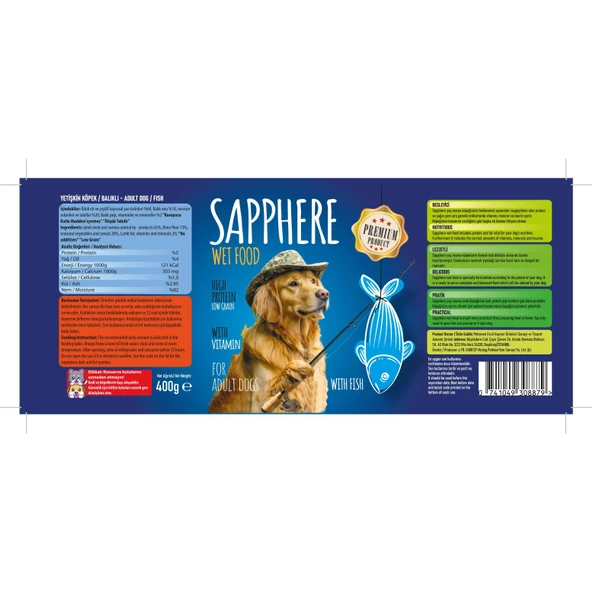 Sapphere Balıklı Yetişkin Köpek Maması Konserve 400 Gr - 3