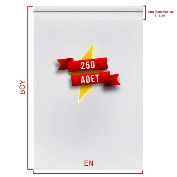 4x20+5 cm.(4x25) 250 Adet Şeffaf Bantlı Yapışkanlı OPP Poşet - 3