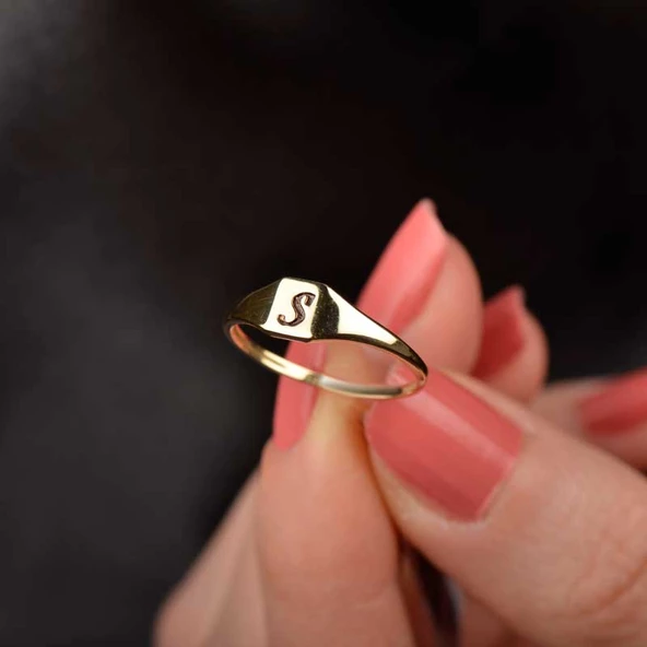 14 Ayar Sade Altın S Harf Yüzük - Resim 2