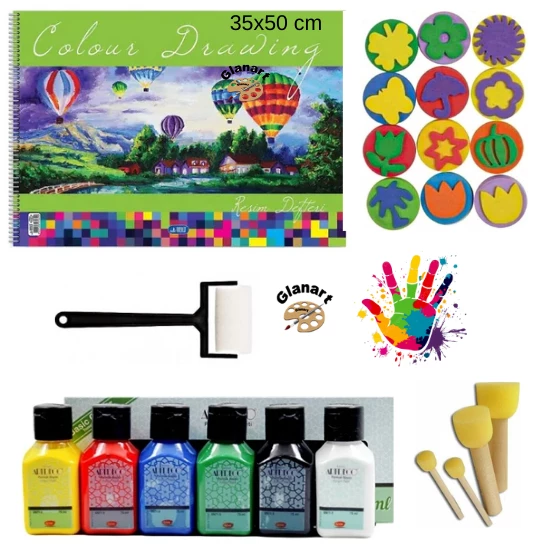 35x50 resim defteri + artdeco 6x70 ml parmak boyası seti ponpon fırçalı set (yıkanabilir) ürün görseli 1