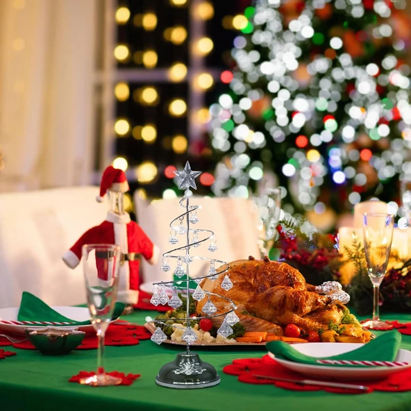 VIP KALİTE 20 CM METAL KRİSTAL SARKITLI YILBAŞI AĞACI BEYAZ LED IŞIKLI NOEL AĞACI GÜMÜŞ ÇAM AĞACI - Resim 3