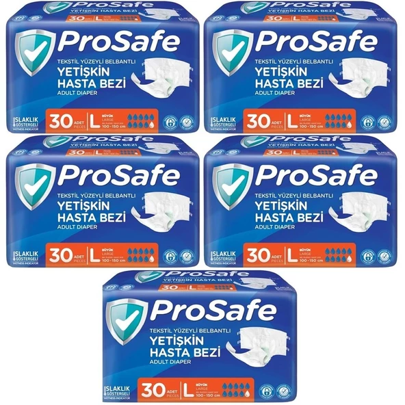 Prosafe Hasta Bezi Yetişkin Bel Bantlı Tekstil Yüzey L-Büyük Boy 150 Adet (5PK x 30) ürün görseli