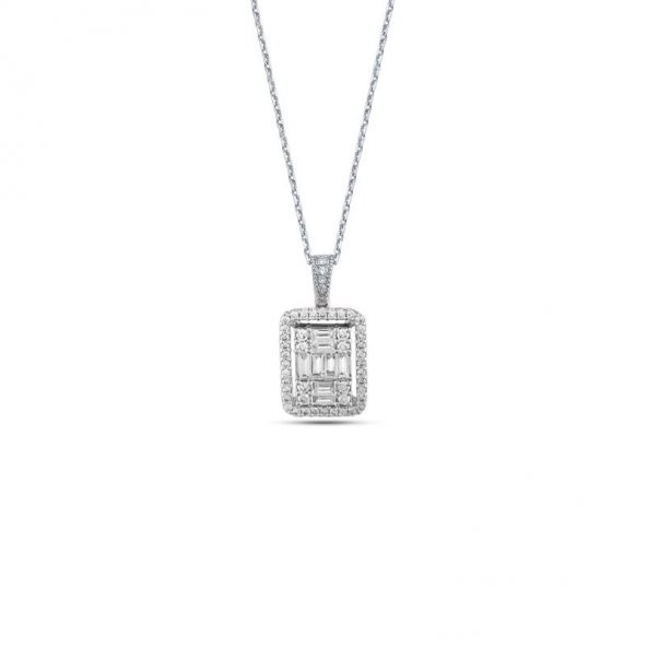 0.65ct Pırlanta Baget Taşlı Kolye