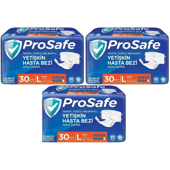Prosafe Hasta Bezi Yetişkin Bel Bantlı Tekstil Yüzey L-Büyük Boy 90 Adet (3PK x 30) ürün görseli