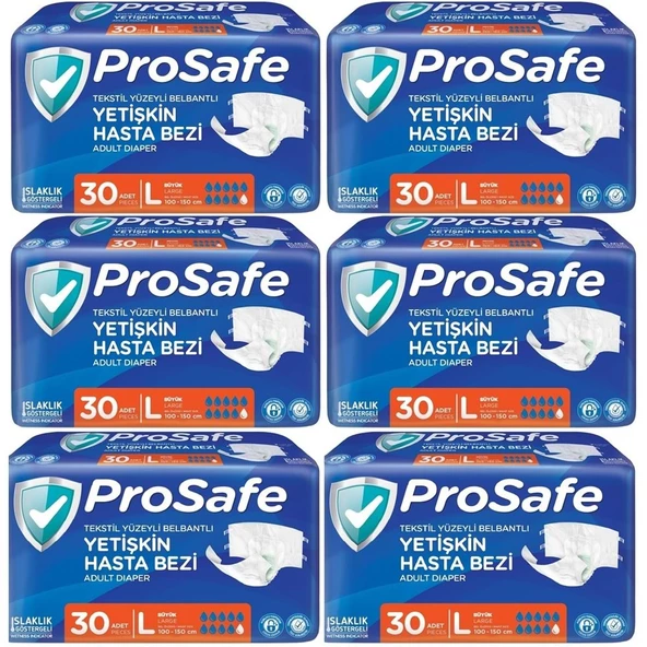 Prosafe Hasta Bezi Yetişkin Bel Bantlı Tekstil Yüzey L-Büyük Boy 180 Adet (6PK x 30) ürün görseli