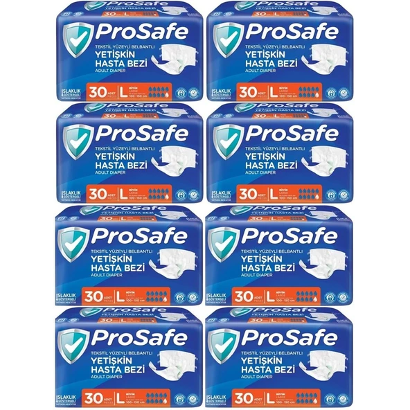 Prosafe Hasta Bezi Yetişkin Bel Bantlı Tekstil Yüzey L-Büyük Boy 240 Adet (8PK x 30) ürün görseli