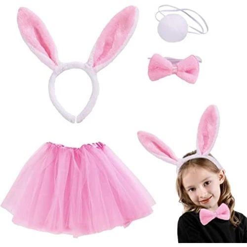 Pembe Tavşan Tacı Etek Papyon Kuyruk Kostüm Seti Çocuk Boy - 3