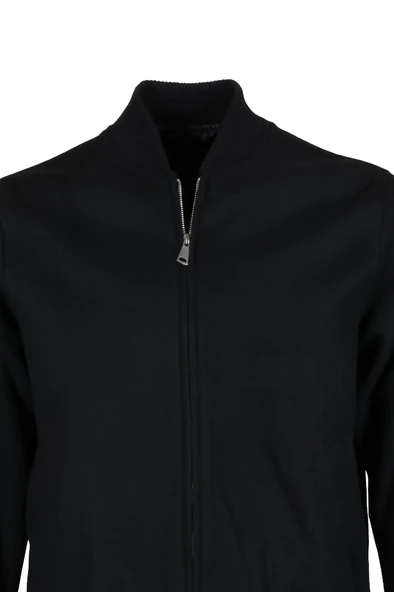 Erkek Kaşe Kumaş Kolej Yaka Kışlık Siyah Pilot Mont RAR01267 - 4