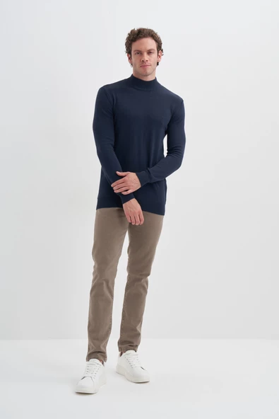 Cazador 24KCEEO03603 İndigo Erkek Boğaz Ve Bilekten Lastikli Bisiklet Yaka Yarım Boğazlı Kazak