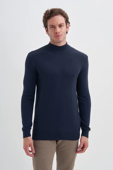 Cazador 24KCEEO03603 İndigo Erkek Boğaz Ve Bilekten Lastikli Bisiklet Yaka Yarım Boğazlı Kazak - 2