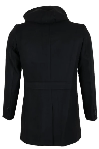 Erkek Kapşonlu Normal Kesim Siyah Kaşe Kaban RAR01268 - 7