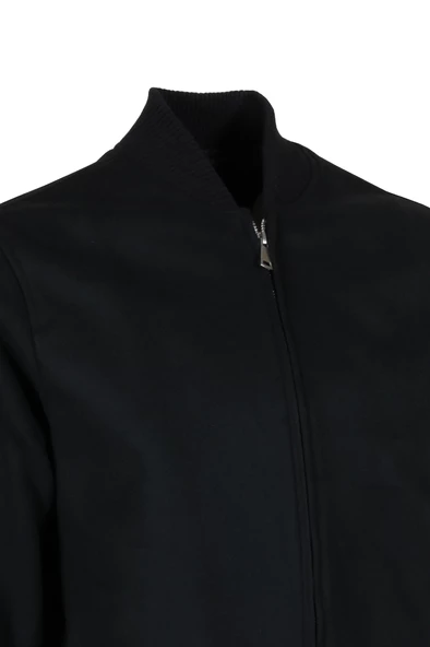 Erkek Kaşe Kumaş Kolej Yaka Kışlık Siyah Pilot Mont RAR01267 - 5