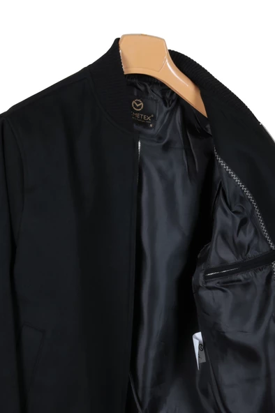 Erkek Kaşe Kumaş Kolej Yaka Kışlık Siyah Pilot Mont RAR01267 - 7