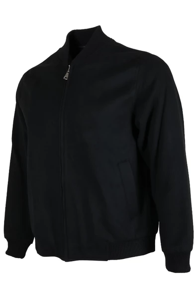 Erkek Kaşe Kumaş Kolej Yaka Kışlık Siyah Pilot Mont RAR01267 - 3