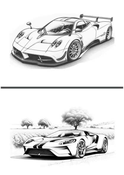 Spor Arabaları BOYAMA Kitabı (Gri TONLAMALI Spiralli 100 Boyama) - 6