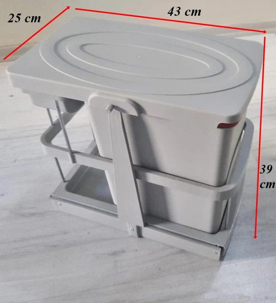 Çelik Ayna Teleskopik Raylı Dolap İçi Çöp Kovası+Poşetlik 16+1 Litre - 12
