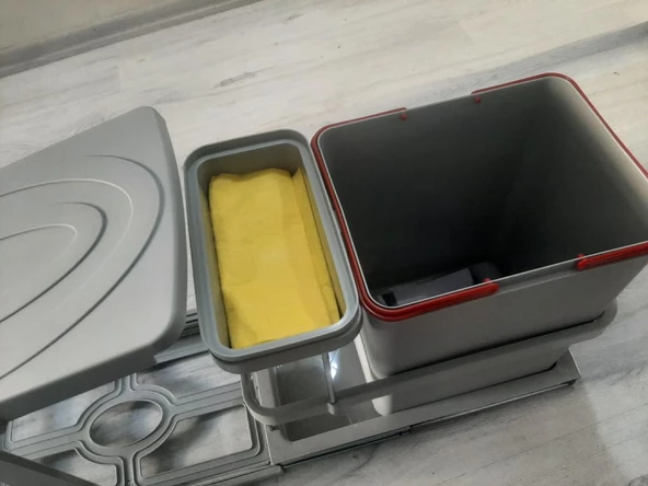Çelik Ayna Teleskopik Raylı Dolap İçi Çöp Kovası+Poşetlik 16+1 Litre - 5