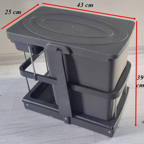 Çelik Ayna Teleskopik Raylı Dolap İçi Çöp Kovası+Poşetlik 16+1 Litre - 11