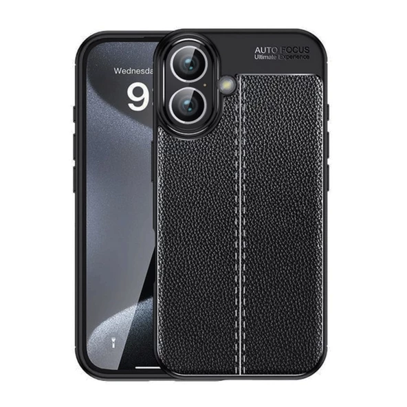 iPhone 16 Kılıf Focus Deri Desen Silikon Arka Kapak - 3