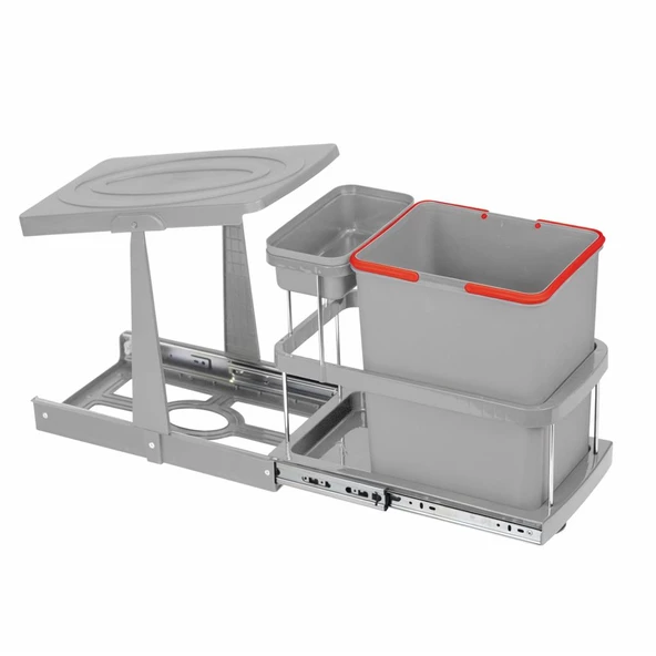 Çelik Ayna Teleskopik Raylı Dolap İçi Çöp Kovası+Poşetlik 16+1 Litre - 2