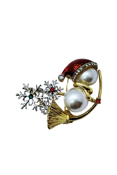 Yılbaşı Kar Tanesi ve İnci Detaylı Broş - Resim 3