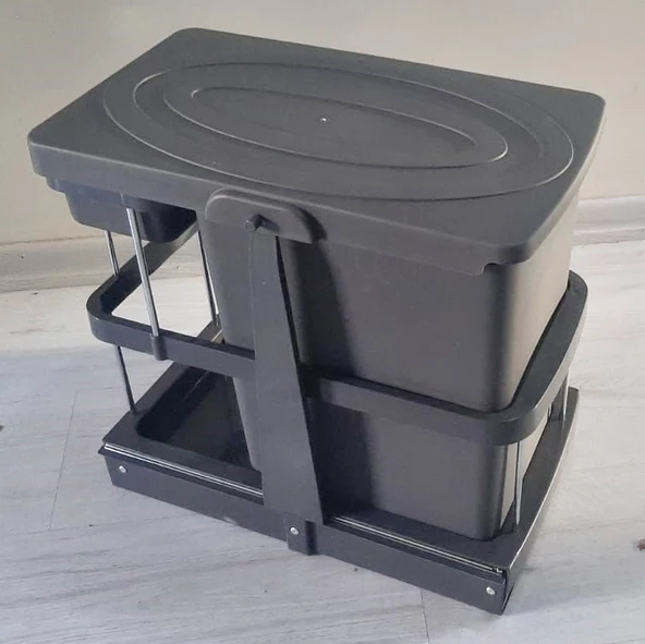 Çelik Ayna Teleskopik Raylı Dolap İçi Çöp Kovası+Poşetlik 16+1 Litre - 3