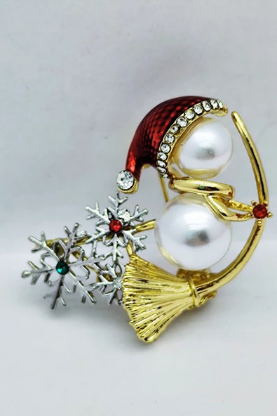 Yılbaşı Kar Tanesi ve İnci Detaylı Broş ürün görseli 1