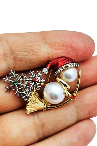 Yılbaşı Kar Tanesi ve İnci Detaylı Broş - Resim 2