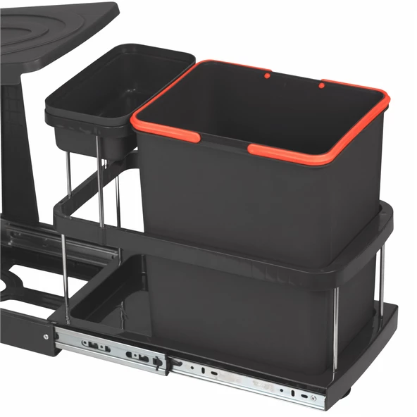 Çelik Ayna Teleskopik Raylı Dolap İçi Çöp Kovası+Poşetlik 16+1 Litre - 8