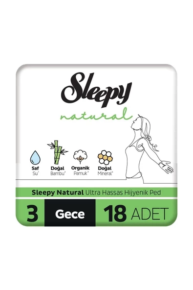 Sleepy Natural Ultra Hassas Gece Hijyenik Ped 18'li ürün görseli 1
