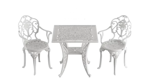 Ferforje görünümlü Plastik Kare Isparta Masa Sandalye Takımı 1 Masa 2 Sandalye Balkon, Bahçe Mobilyası - 6