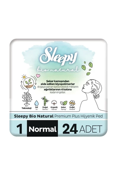 Sleepy Bio Natural Premium Plus Hijyenik Ped Normal 24'lü