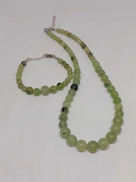 Galaksi Serisi Prehnit (Prinayt) Taşı Kolye & Bileklik Seti - Resim 6