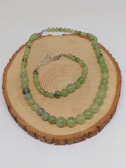 Galaksi Serisi Prehnit (Prinayt) Taşı Kolye & Bileklik Seti - Resim 7