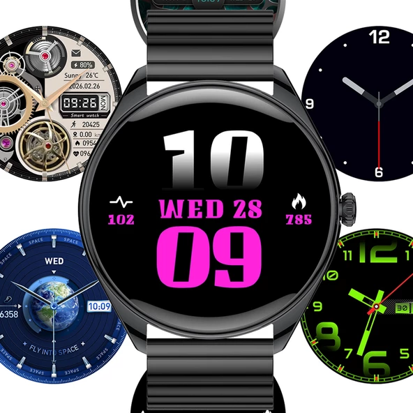 Logia Ultra Thin Akıllı Saat Yuvarlak Çelik Kasa Metal Kordon - 4