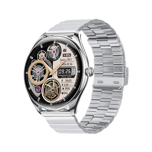 Logia Ultra Thin Akıllı Saat Yuvarlak Çelik Kasa Metal Kordon - 5