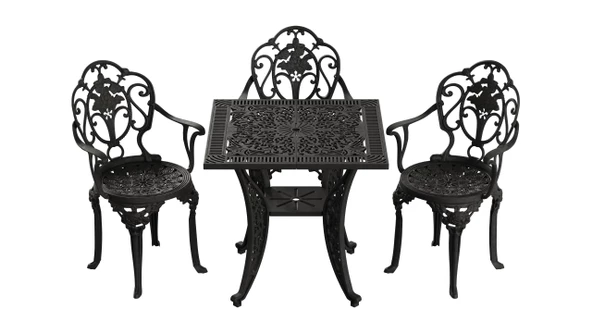 Ferforje görünümlü Plastik Kare Isparta Masa Sandalye Takımı 1 Masa 3 Sandalye Balkon, Bahçe Mobilyası - 6