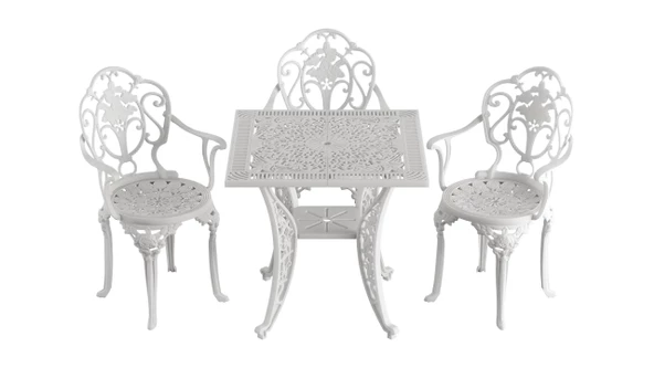 Ferforje görünümlü Plastik Kare Isparta Masa Sandalye Takımı 1 Masa 3 Sandalye Balkon, Bahçe Mobilyası - 11