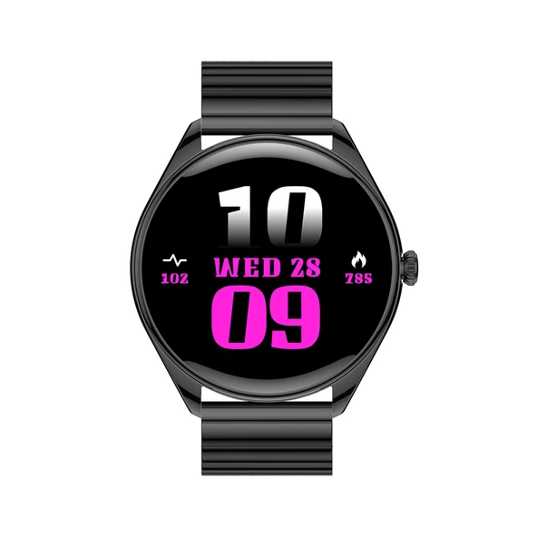 Logia Ultra Thin Akıllı Saat Yuvarlak Çelik Kasa Metal Kordon - 3