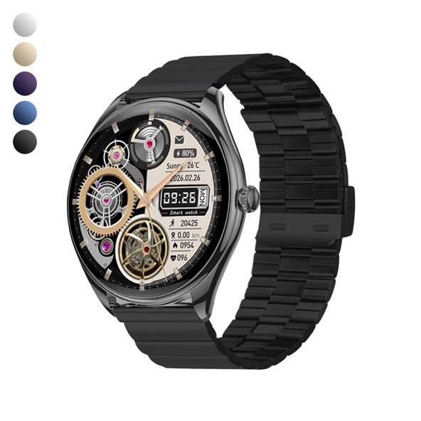 Logia Ultra Thin Akıllı Saat Yuvarlak Çelik Kasa Metal Kordon