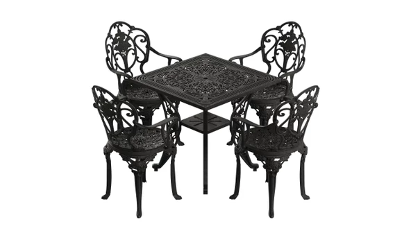 Ferforje görünümlü Plastik Kare Isparta Masa Sandalye Takımı 1 Masa 4 Sandalye Balkon, Bahçe Mobilyası - 6