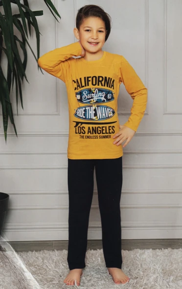 Uzun Kol , Uzun Pantolon Erkek Çocuk Pijama M00671 - Resim 3