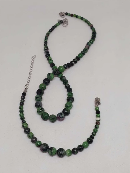 Galaksi Serisi Anyolit (Rubizoit Rubyzoisit) Taşı Kolye & Bileklik Seti - Resim 5