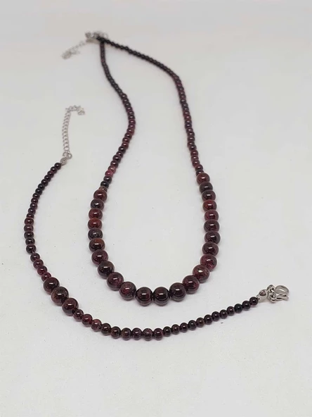 Galaksi Serisi Lal (Granat Garnet) Taşı Kolye & Bileklik Seti - Resim 5