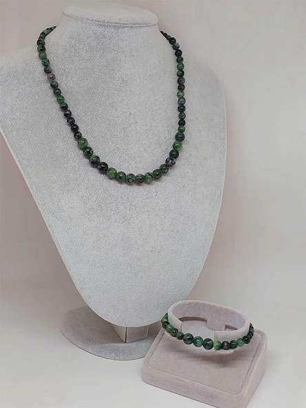 Galaksi Serisi Anyolit (Rubizoit Rubyzoisit) Taşı Kolye & Bileklik Seti - Resim 2