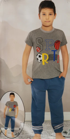 Kısa Kol Tişört  , Uzun Pantolon Erkek Çocuk Pijama M00672
