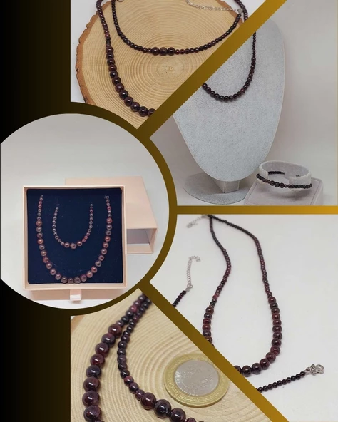 Galaksi Serisi Lal (Granat Garnet) Taşı Kolye & Bileklik Seti