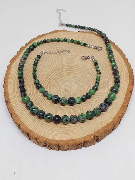 Galaksi Serisi Anyolit (Rubizoit Rubyzoisit) Taşı Kolye & Bileklik Seti - Resim 7