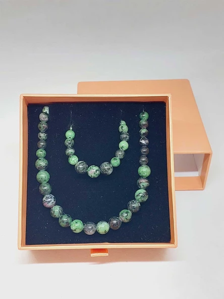 Galaksi Serisi Anyolit (Rubizoit Rubyzoisit) Taşı Kolye & Bileklik Seti - Resim 6