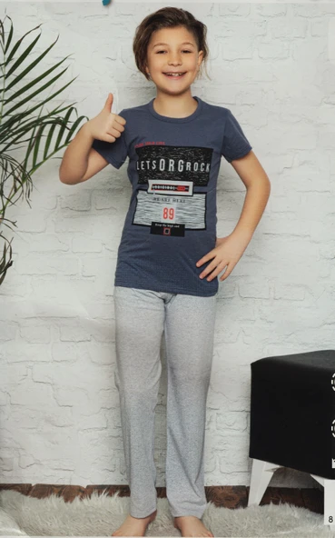 Kısa Kol Tişört , Uzun Pantolon Erkek Çocuk Pijama M00672 - 3